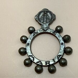 Vintage Catholic Rosary Ring Pocket Crucifix Crown of Thorns - Ave Maria ITALY